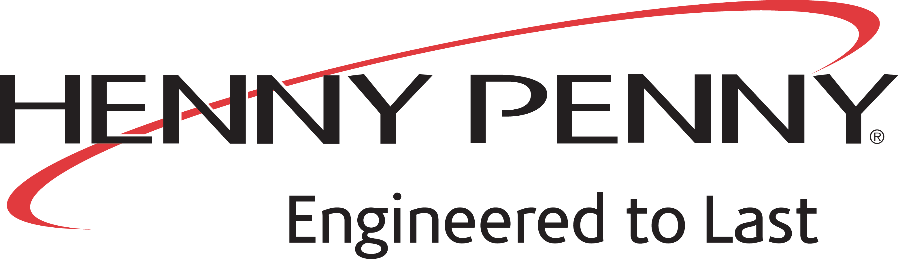 HENNY PENNY logo with a red curved line on a black background