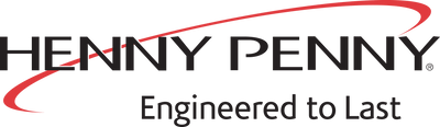 HENNY PENNY logo with a red curved line on a black background