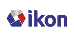 Logo of ikon with a blue, red, and gray design.