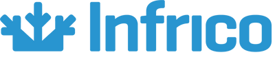 Infrico logo with blue text on a black background