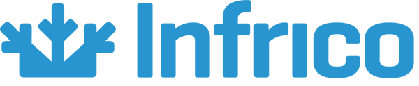 Infrico logo with blue text on a black background