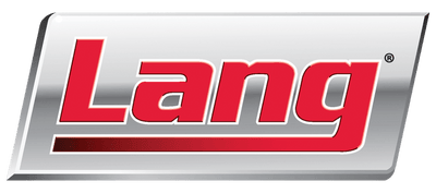 Lang logo with red text on a silver background