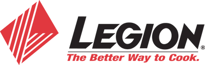 Legion logo with red diamond and black text on a white background