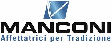 Manconi logo with a blue triangle and text in Italian