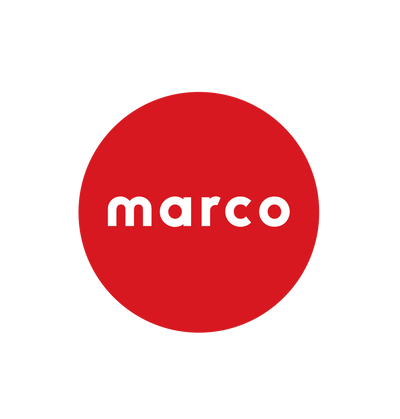 Red circle with 'marco' text on a white background