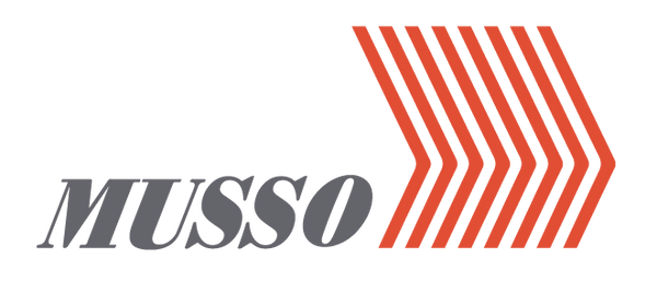 Logo of Musso with red and white design on a white background