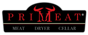 PrimEat logo with text 'Meat Dryer Cellar' on a black background
