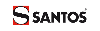 Santos logo with a red square and black text on a white background