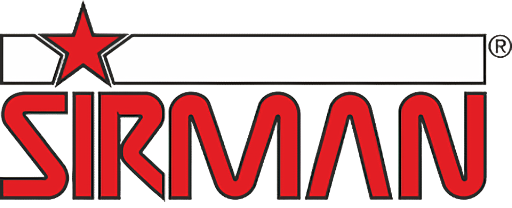 Logo Sirman avec texte rouge et étoile sur fond blanc