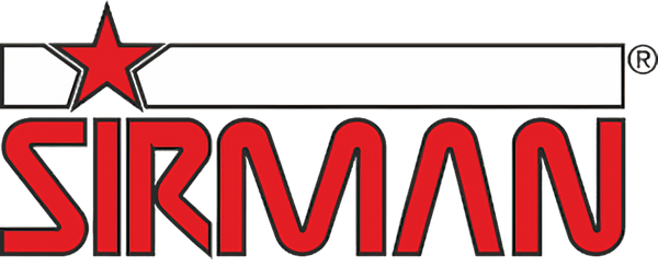 Logo Sirman avec texte rouge et étoile sur fond blanc