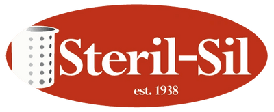 Steril-Sil logo with a red oval background and white text