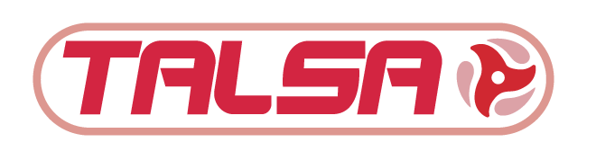 TALSA logo with red text and a red and white oval design on a white background