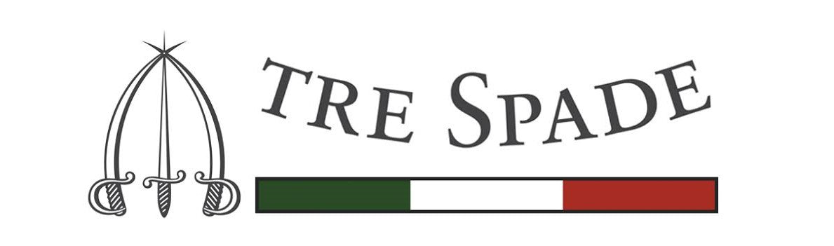 Logo of 'Tre Spade' with a stylized sword and Italian flag colors on a white background.