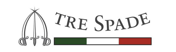 Logo of 'Tre Spade' with a stylized sword and Italian flag colors on a white background.
