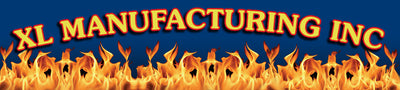 XL Manufacturing Inc logo with flames on a blue background