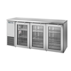 72-Inch Back Bar Cooler With Three Glass Doors And Stainless Steel Finish For Commercial Use