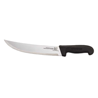 Alt Tag: Omcan 12198 10-Inch Polypropylene Handle Curved Blade Butcher Steak Knife with curved stainless blade and black handle