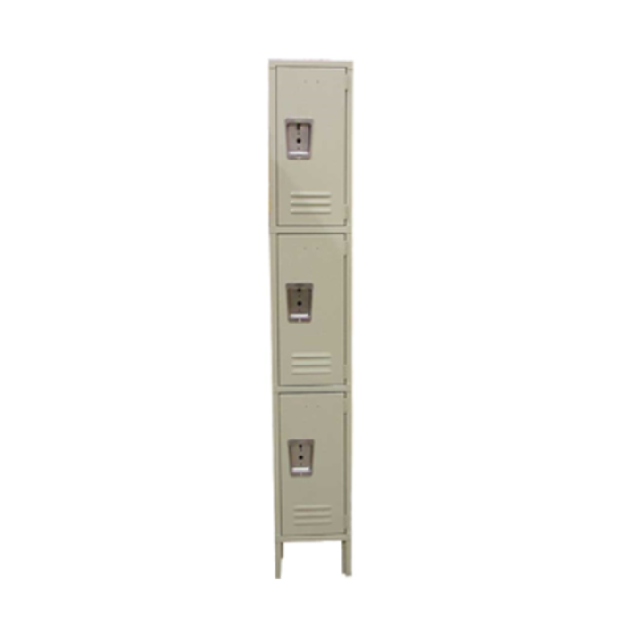 OMCAN 13128 Steel Painted 3-Tier Security Storage Locker Room, tall steel locker with three lockable tiers for staff change rooms, gyms