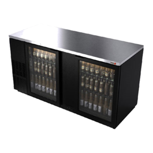 Fagor FBB-69G-N 69.5" Back Bar Cooler With Keg Capacity Showcasing Bottles Through Glass Doors