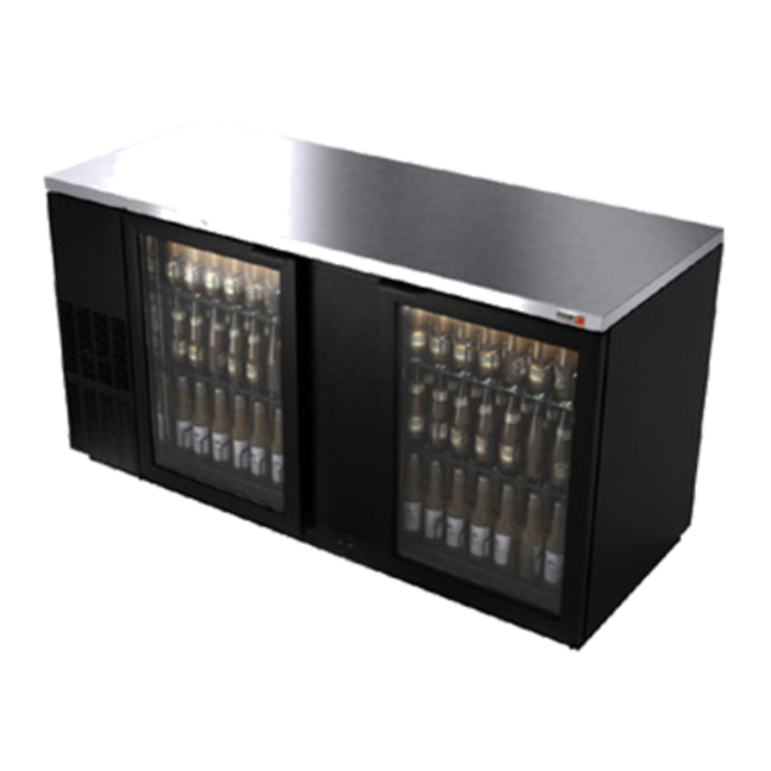 Fagor FBB-69G-N 69.5" Back Bar Cooler With Keg Capacity Showcasing Bottles Through Glass Doors