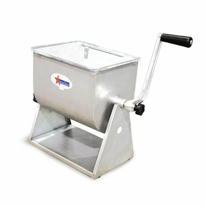 Alt Tag: Omcan 19202 17 lbs. Capacity Manual Tilting Stainless Steel Mixer manual crank meat mixer for seasoning and mixing ground meat