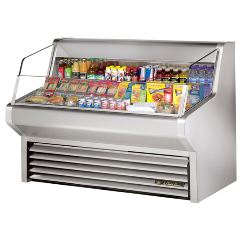 True THAC-60-S-HC-LD 60" Open Air Curtain Display Merchandiser With Packaged Foods And Beverages