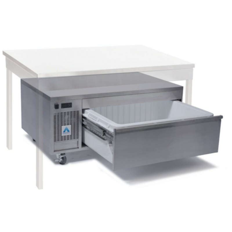 Undercounter Refrigerated Freezer Base with Open Drawer Showing Storage Compartment and Compact Design