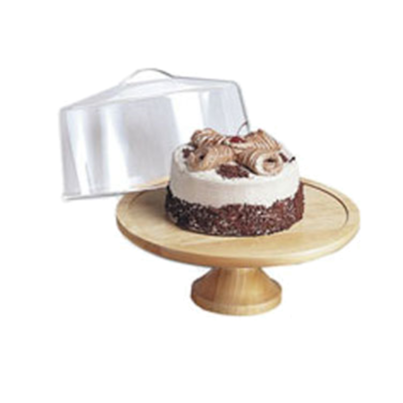 Clear Acrylic Cake Cover Displaying A Delicious Chocolate Cake On A Wooden Cake Stand