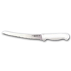 Curved Wavy Edge Bread Knife With White Handle And Serrated Blade For Smooth Slicing In Commercial Kitchens