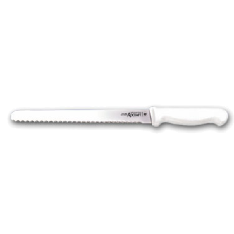 10 Inch Wavy Edge Slicer Knife With White Handle For Precise Slicing In Commercial Kitchens