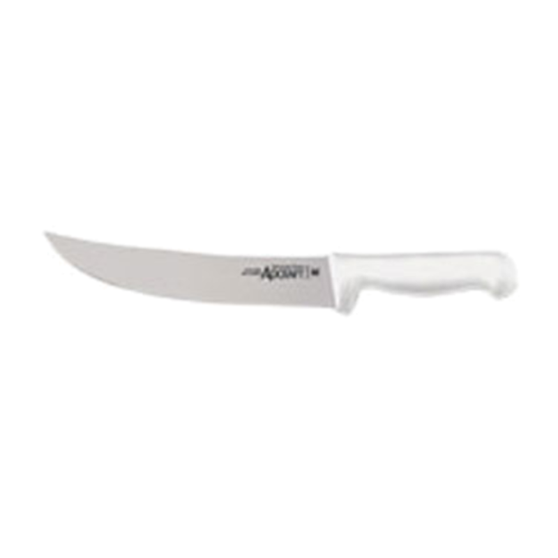 Adcraft 12 inch cimeter knife with white handle, designed for efficient meat portioning and slicing.