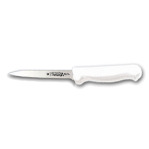 Alt Tag: Adcraft Advantage Series 3.25 inch paring knife with white ergonomic handle and stainless steel blade, side view