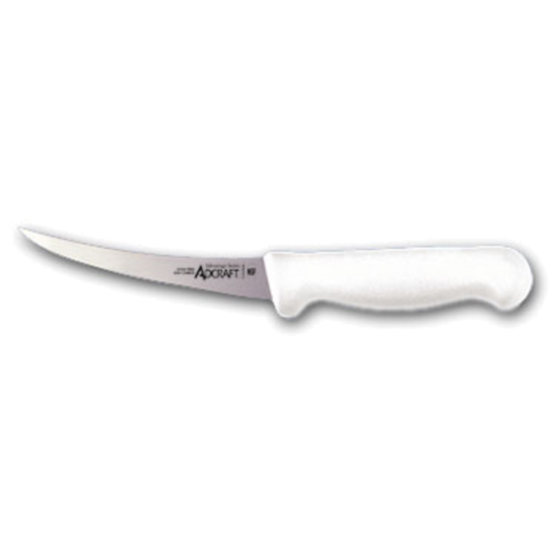 Adcraft CUT-6CBWH 6" Advantage Series Curved Stiff Boning Knife for meat and fish preparation.
