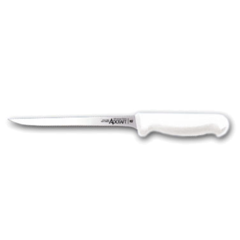 Adcraft 8 Inch Stiff Fillet Boning Knife With White Handle For Precision Trimming And Filleting