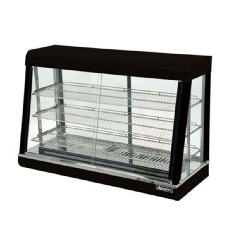 Countertop Heated Food Display Case With Clear Sliding Glass Doors And Multiple Shelves for Hot Food Display