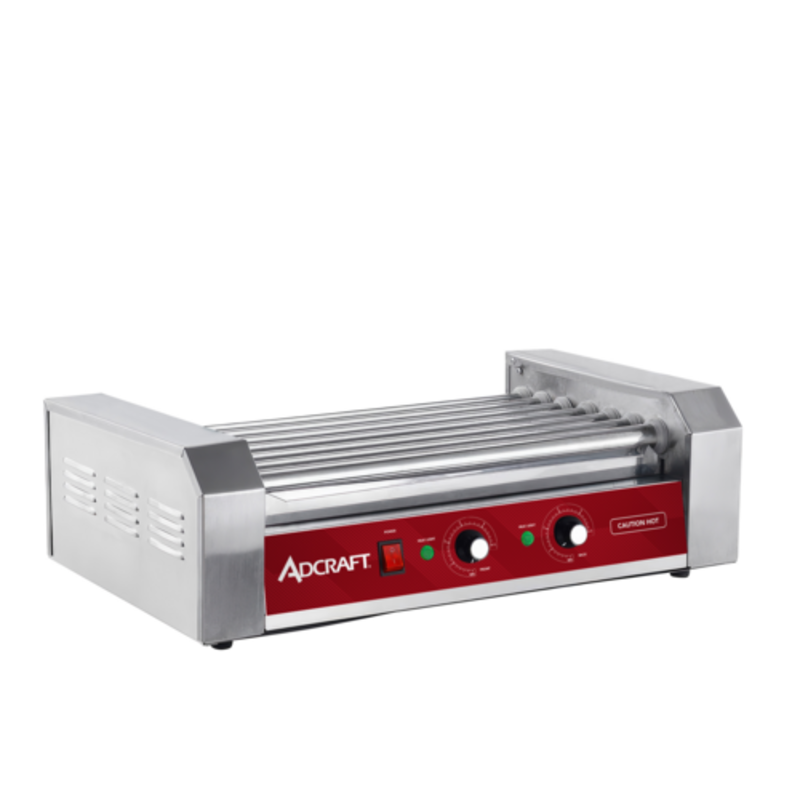 Adcraft HRG-07 7-Roller Hot Dog Grill With 18 Dog Capacity For Foodservice Operations