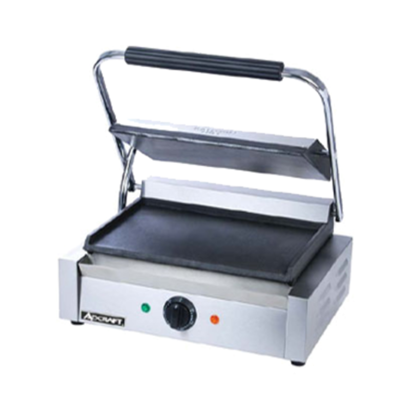Adcraft SG-811E/F 13.25" x 9.25" electric countertop panini grill for efficient grilling and pressing.