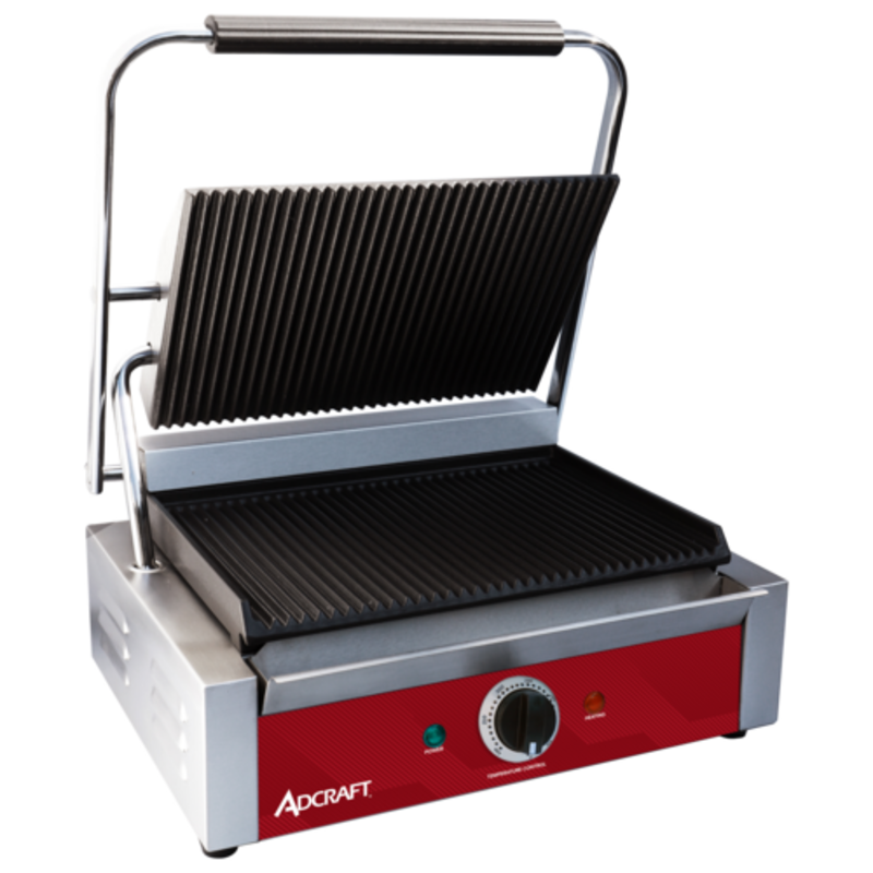 Adcraft SG811ES Electric Panini Grill For Commercial Kitchens With Grooved Cooking Surface