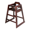 Stackable Wooden High Chair In Mahogany Finish For Restaurants And Cafes, Offering Secure Seating For Young Guests.
