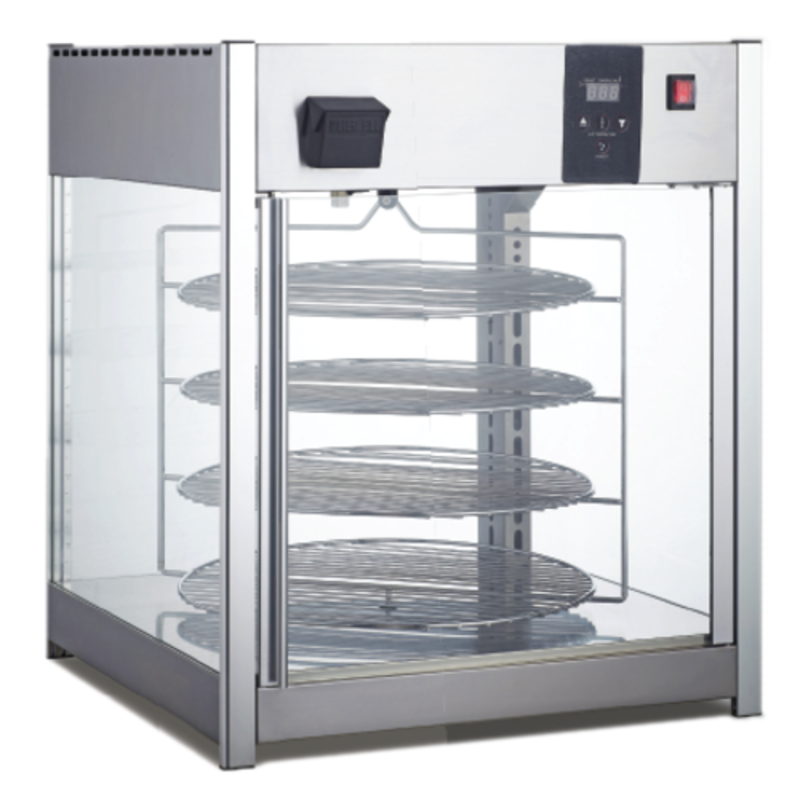 Admiral Craft HDRP-158 Countertop Pizza Display Warmer With Rotating Shelves For Hot Food Presentation.