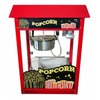 8 oz popcorn popper machine with red design, featuring a clear view of the popping kettle and popcorn graphics.