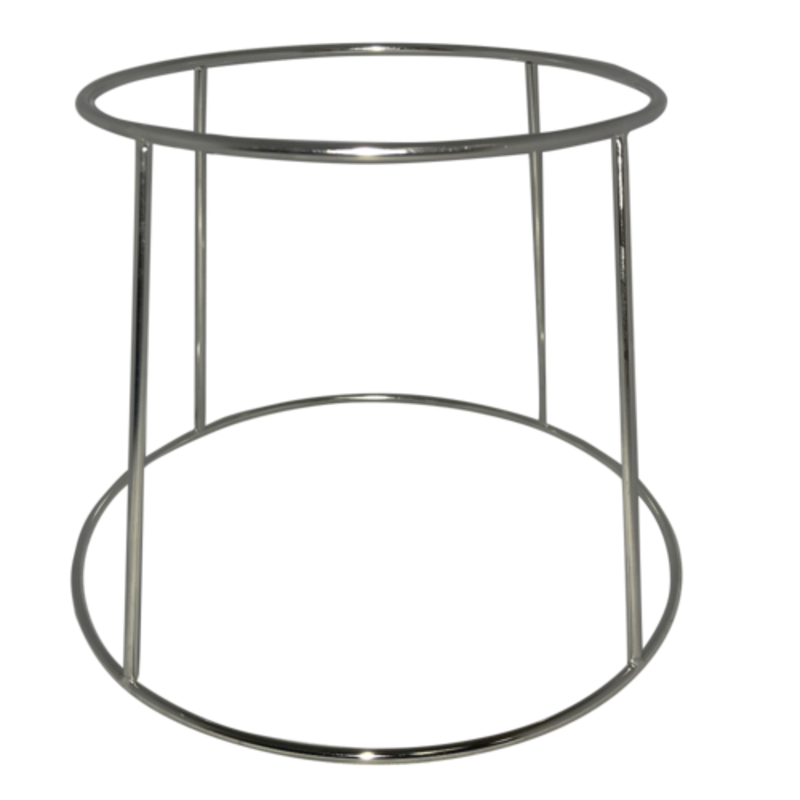Chrome Plated Pizza Display Stand With A Modern Design For Elevated Presentation Of Pies And Desserts.