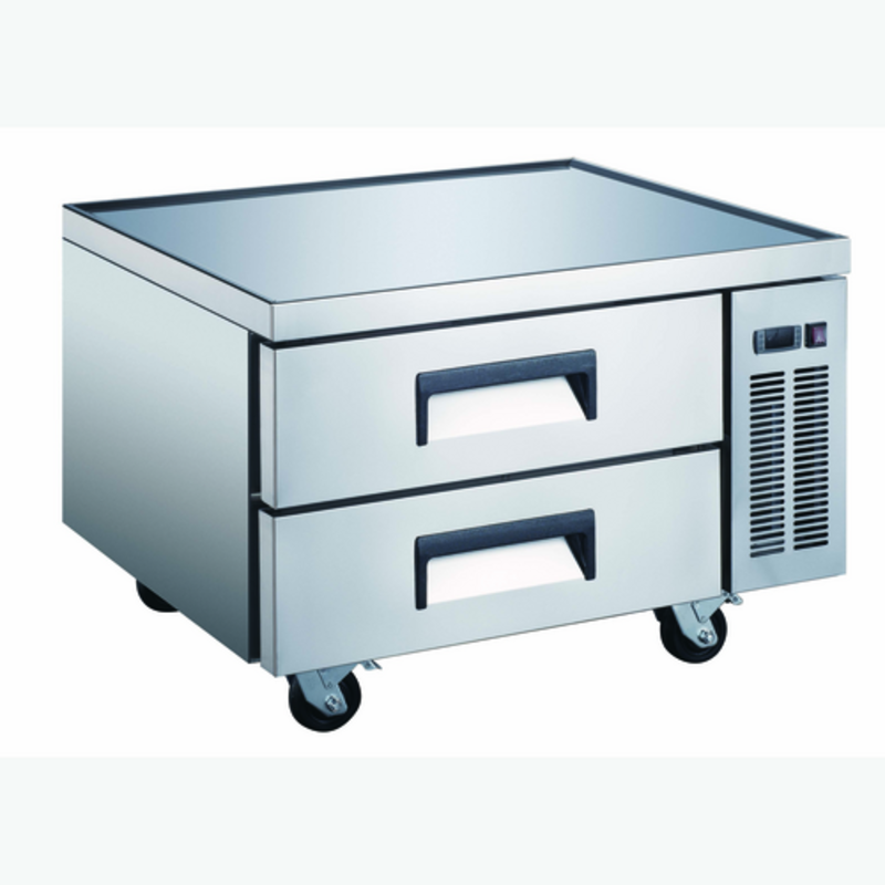 Refrigerated Chef Base Equipment With Two Drawers And Smooth Top Surface For Easy Ingredient Storage.