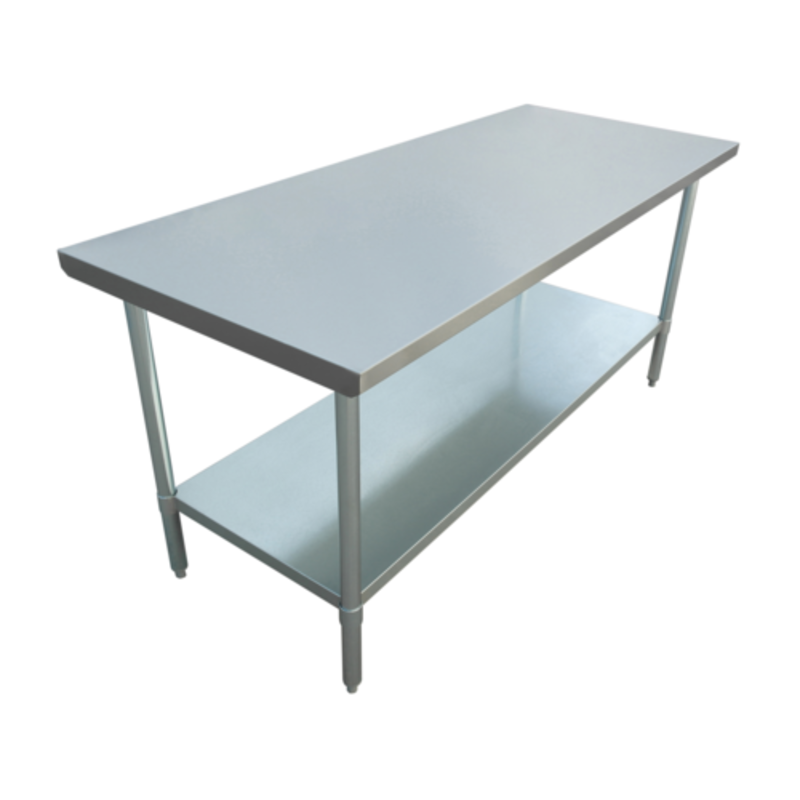 Stainless Steel Work Table 72x30 Featuring A Flat Surface And Lower Shelf For Kitchen Prep And Equipment Storage.
