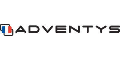 Logo of Adventys with a French flag icon on a white background