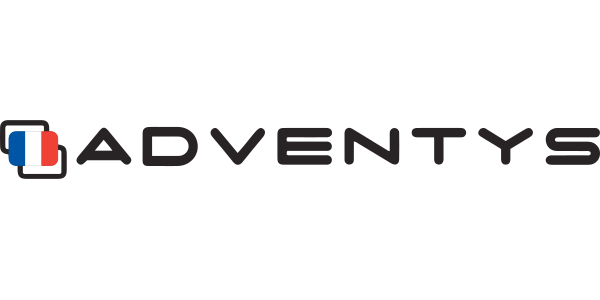 Logo of Adventys with a French flag icon on a white background