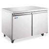 Omcan 50102 36" Two-Door Undercounter Commercial Stainless Steel Refrigerator for efficient food storage.
