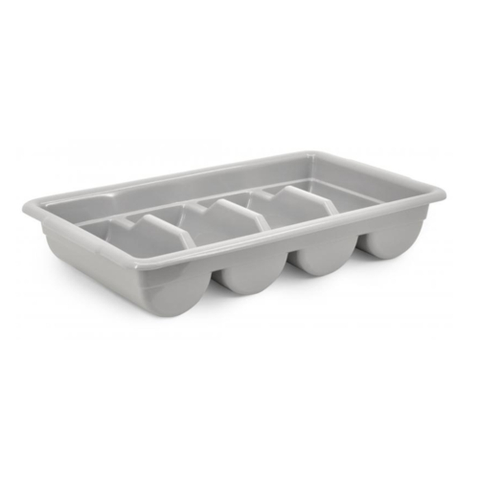Alt Tag: Omcan 40401 Durable Plastic Commercial Flatware Holder Cutlery Storage Bin gray compartment cutlery organizer tray