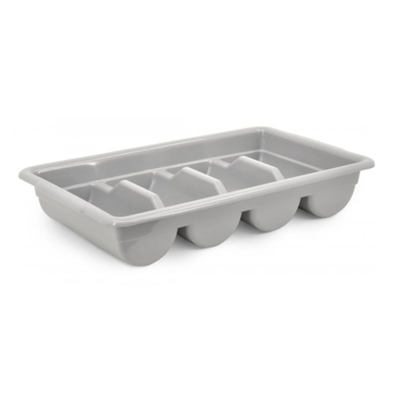 Alt Tag: Omcan 40401 Durable Plastic Commercial Flatware Holder Cutlery Storage Bin gray compartment cutlery organizer tray