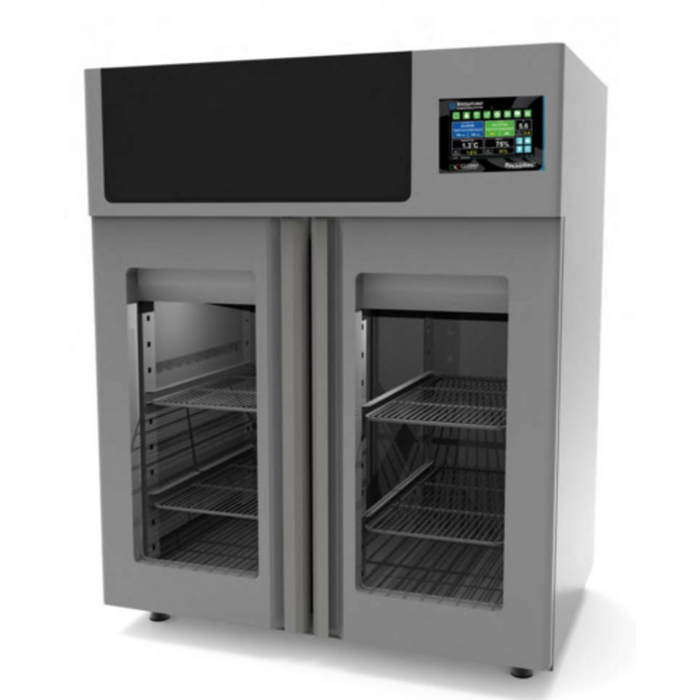 Alt Tag: OMCAN 49001 132 lbs Capacity Pesciugatore® Fish Curing Cabinet, double-door Italian fish curing cabinet with digital control panel